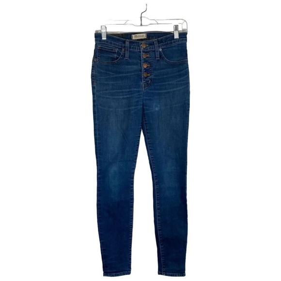 MADEWELL 9 Inch High Rise Skinny Jeans in Hayes Wash Button-Front Size 26 - Picture 1 of 9